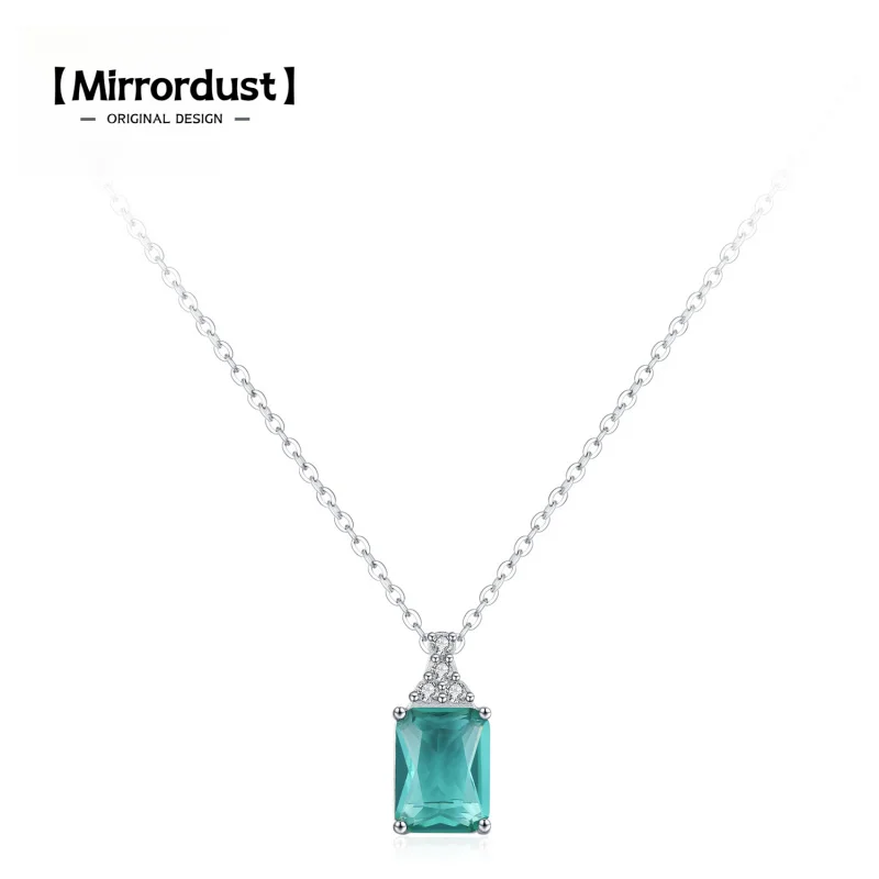 

【Mirrordust】S925 Серебряное модное корейское ожерелье с подвеской в форме синего и квадратного циркона для женщин с уникальным дизайном