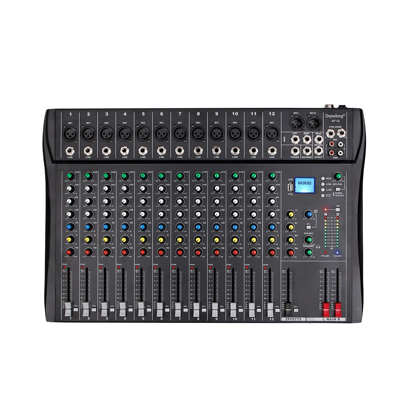 전문 오디오 사운드 믹서 Depusheng DT12 채널 블루투스 USB 48V 팬텀 믹싱 콘솔 PC DJ 앰프 가라오케