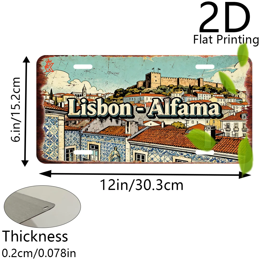 2D Flat - 1pc 2D Flat Printing Decorative Aluminum Plaque | Lisbon Alfama, Portuguese Historic Home Decor, Old District Wall Sig