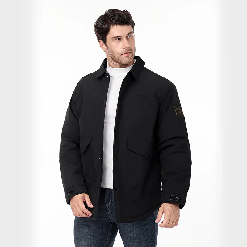 Fashion New Turn-down Collar Parkas for Men Solid Color Comfortable Cotton Jackets Casual Thicken Male Clothes Winter All-match