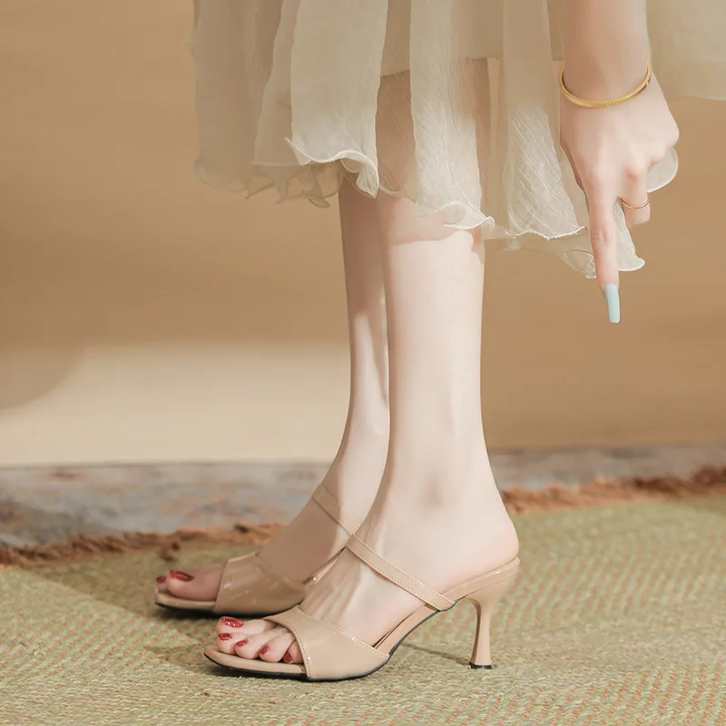 

Size 30-44 High-heeled Sandals Female Fashion Square Toe Stiletto Sandals Large Size Slippers Women Summer Shoes
