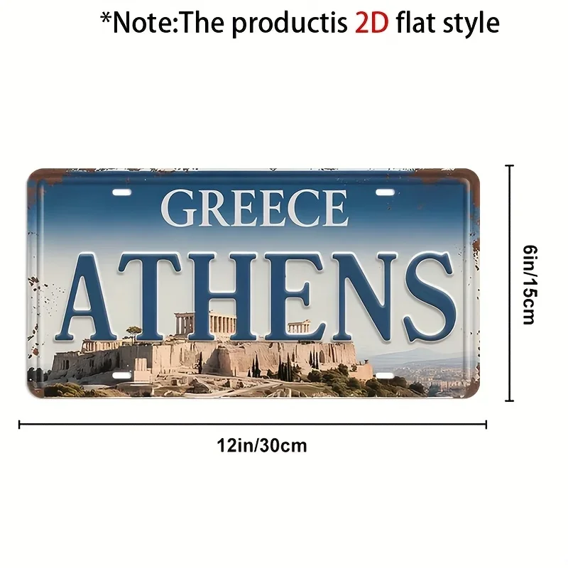 Athens Greece Retro Acropolis Historic Landmark Aluminum Tin Sign Wall Art Decor for Garage Bar Man Cave 2D Flat Printing Metal