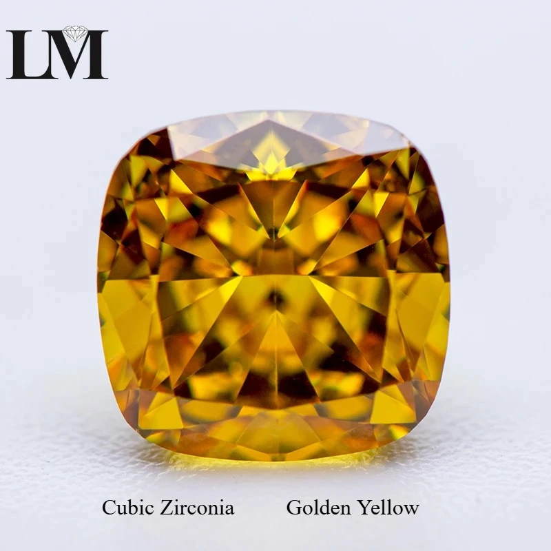 

Cubic Zirconia 5A Grade Golden Yellow Color Cushion Shape 4k Crushed Ice Cut Lab Synthetic Cz Gemstones For Women Charms Jewelry