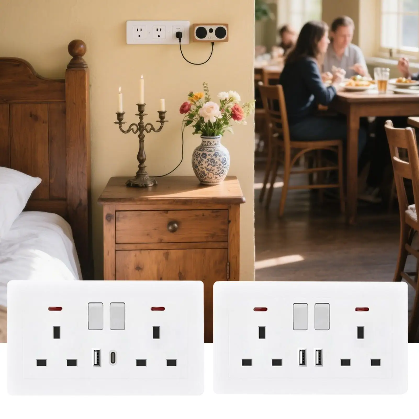 Wall Electrical Outlet Electric Wall Outlet 2 Port Plug Extension With Double Charger Converter For Office Bedroom Kitchen