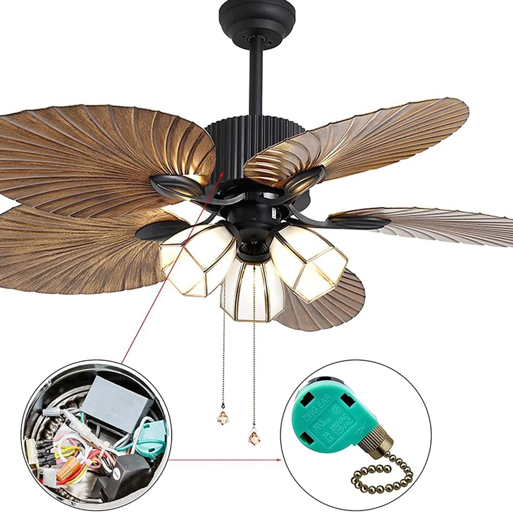 ABUH-12 Pack Ceiling Fan Switch 3 Speed 4 Wire Zing Ear ZE-268S6 Fan Pull Chain Switch Replacement Speed Control Switch