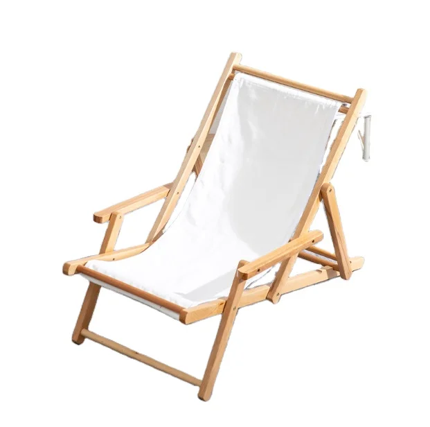 Beach armrest Chair Folding  Adjustable Oxford Canvas Portable Lunch Break Wooden sun  Lounge Chair