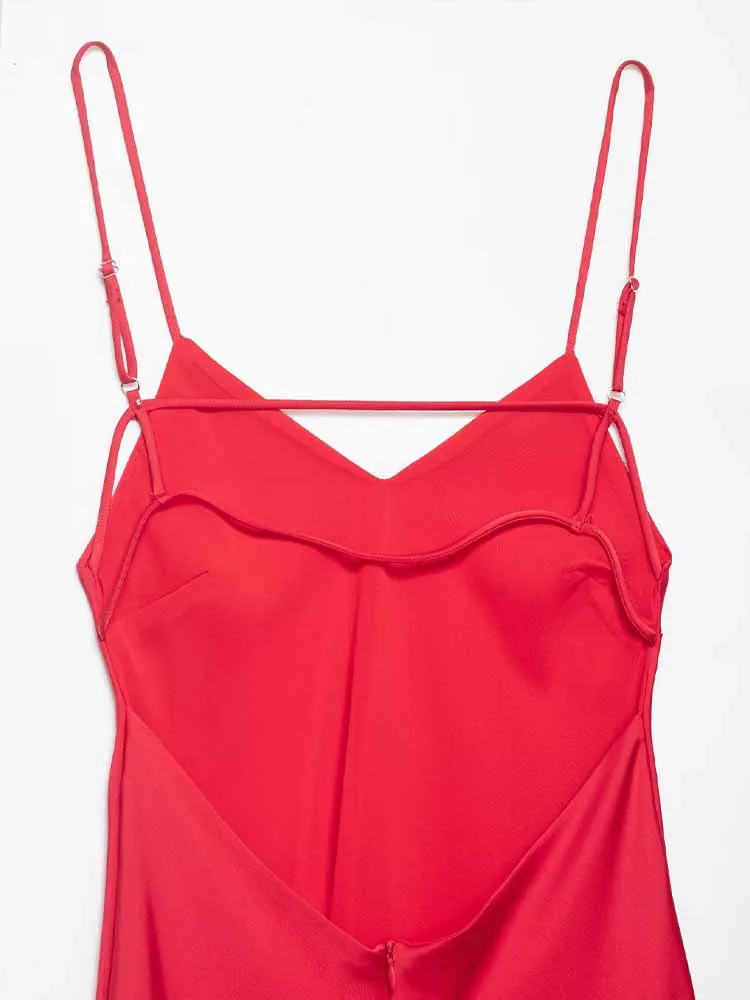 Nuovi arrivi invernali in stile europeo e americano, abbigliamento da donna alla moda, abito midi senza maniche in raso di seta con bretelle