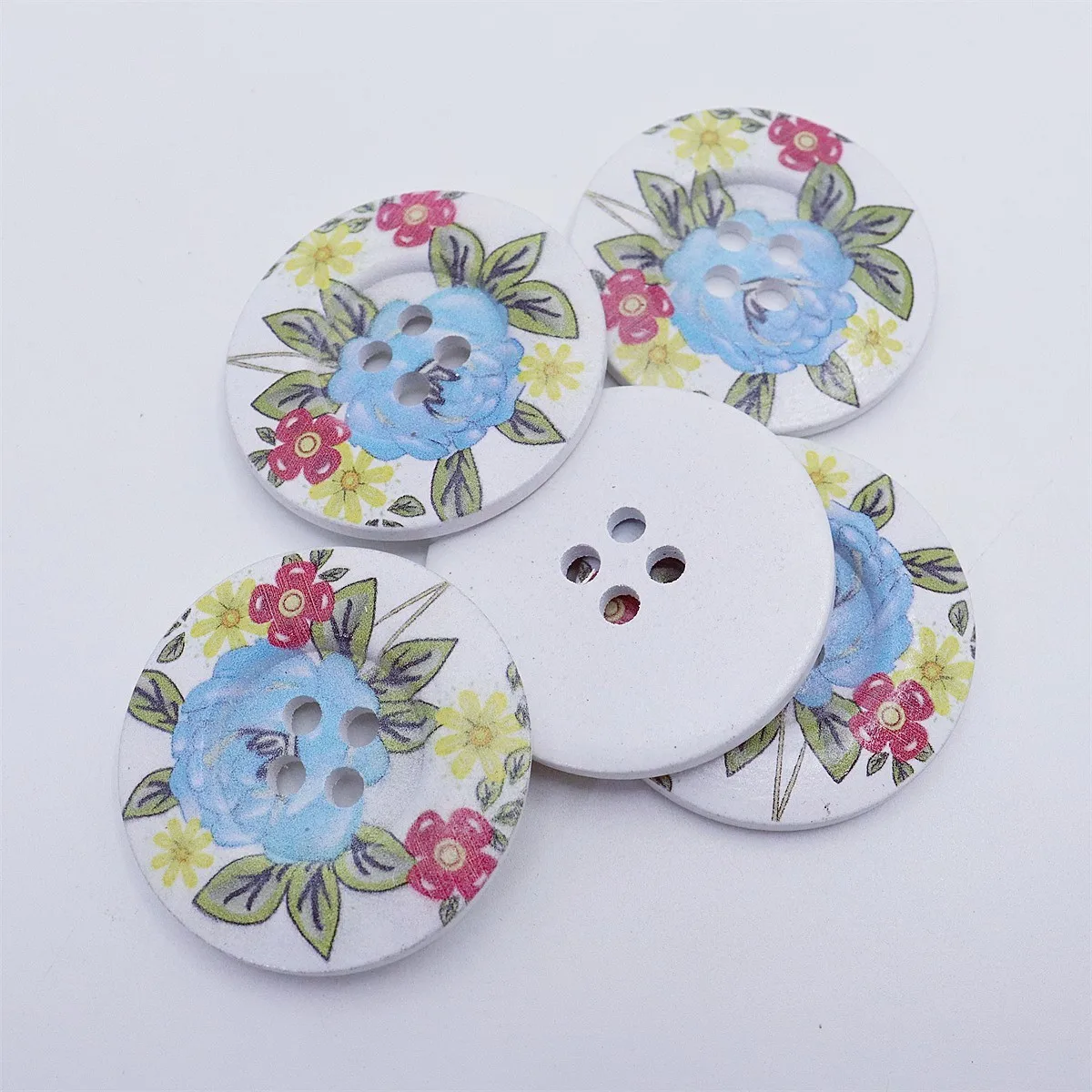 5pcs 50mm/2inch Large Wood Painted Flower Buttons Round Sewing 4 Holes Embellishments Cardmaking Scrapbooking Bag Decorations