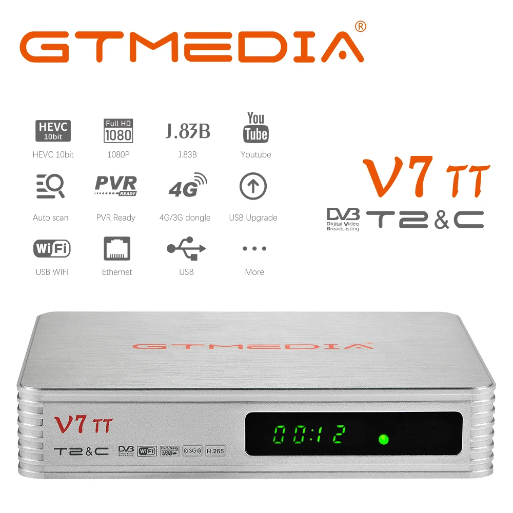 Спутниковый ТВ-приемник GTMEDIA V7 TT Full HD DVB-T/T2/стандартный ТВ-приставка с USB-декодером Wi-Fi поддержка H.265 HEVC 10 бит