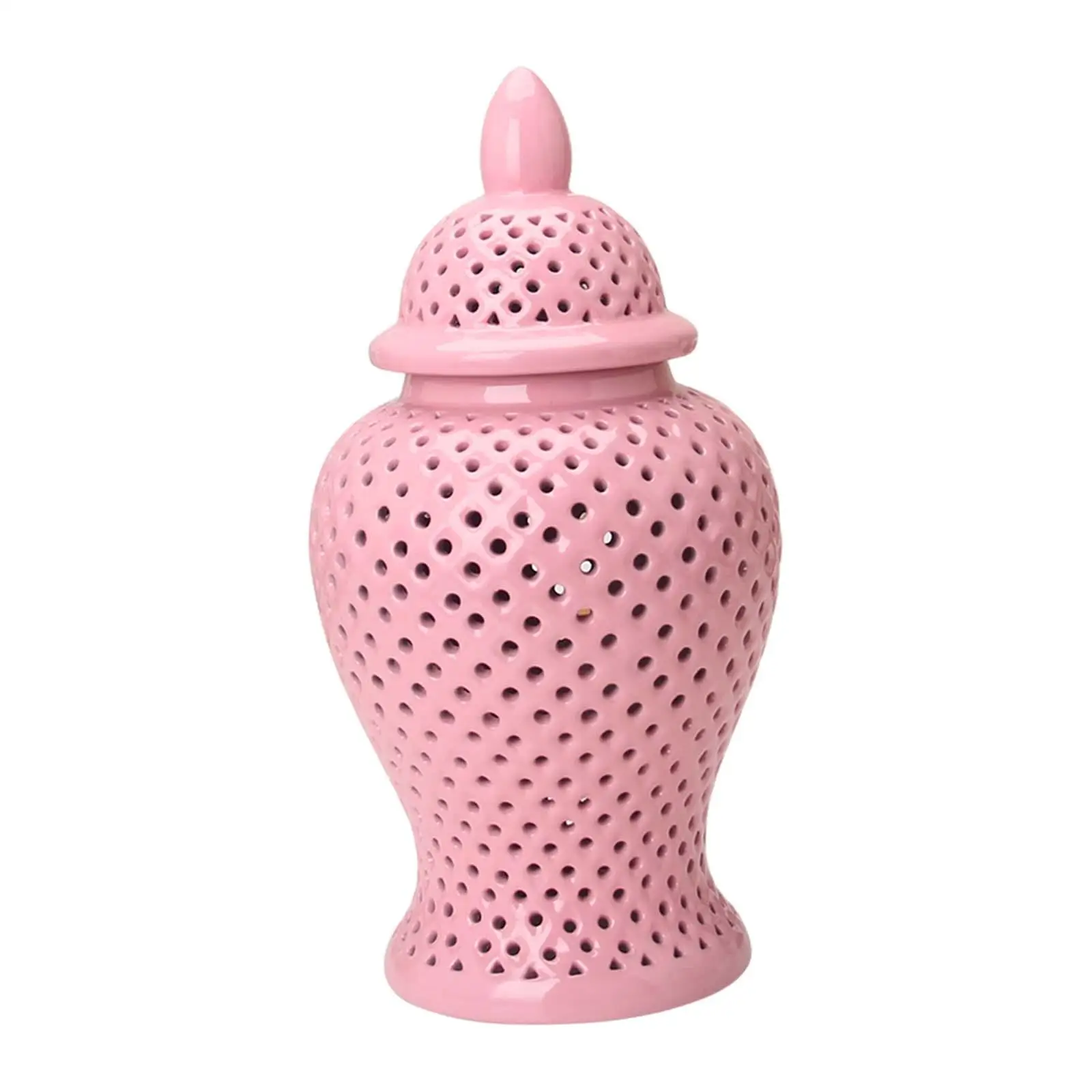 Porcelain Ginger Jar Hollow Out Temple Jar with Lid Traditional Ceramic Vase