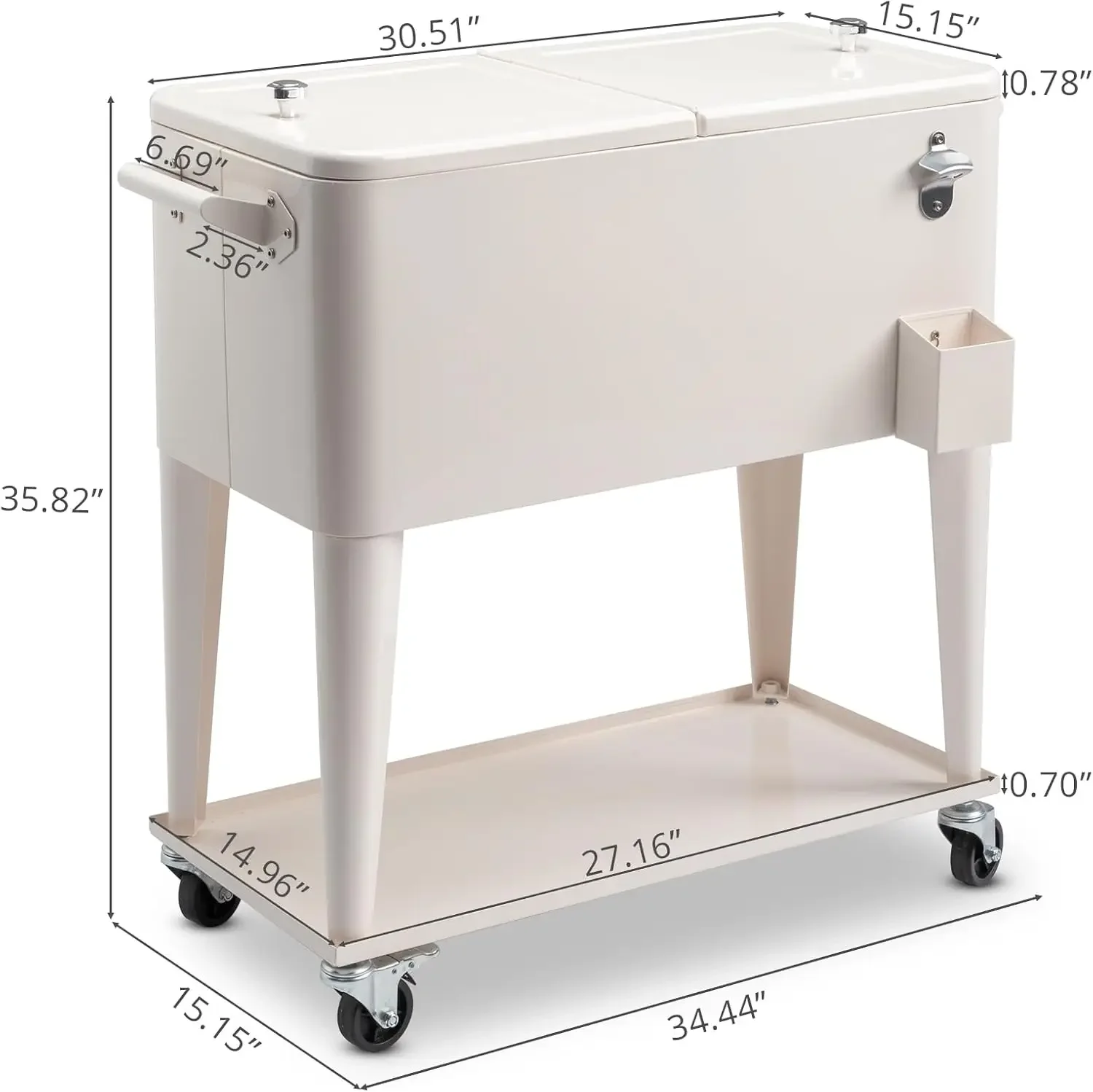 80QT Rolling Cooler Cart - Ice Chest Beverage Cooler with Bottle Opener and Drainage Cap - Portable Outdoor Cooler Cart