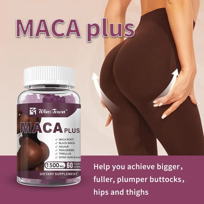 

Maca Plus Gummies, Hip Butt Gummies 1500mg Big Booty Enhancer with Black Maca Root & Dong Quai Extract, 60 Count