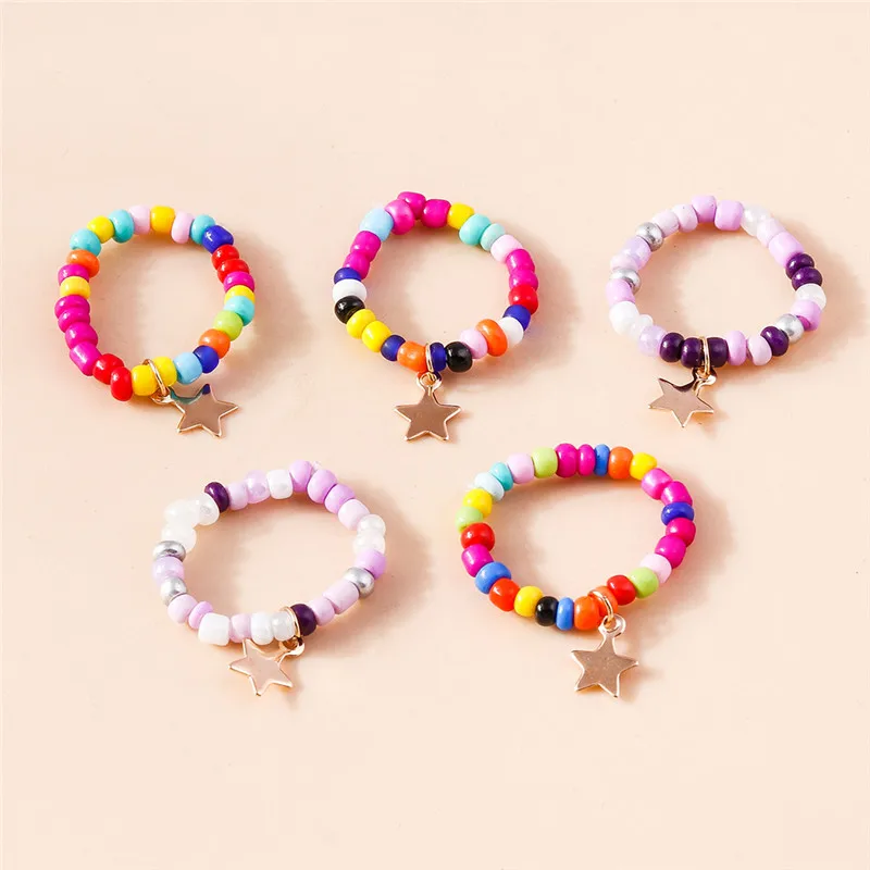 Aihua Koreanische Bunte Blume Ring Sets Böhmen Handgemachte Multi Perlen Reis Perlen Finger Ring Für Frauen Strand Schmuck Geschenke – Detail 17