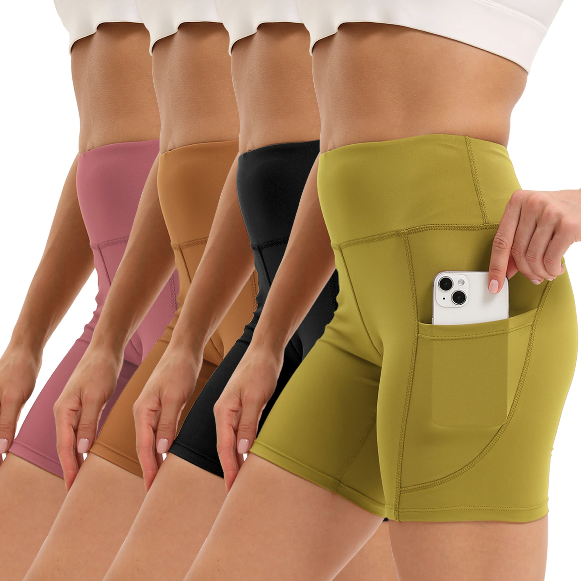 Celana Legging Yoga wanita, celana pendek Fitness pinggang tinggi cepat kering bersepeda olahraga Gym bernapas saku samping