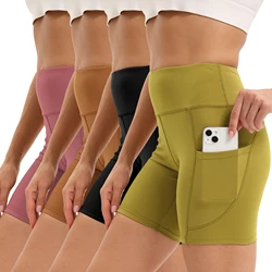 Mulheres yoga legging curto cintura alta fitness calças de secagem rápida ciclismo treino ginásio shorts respirável calças esportivas bolso lateral