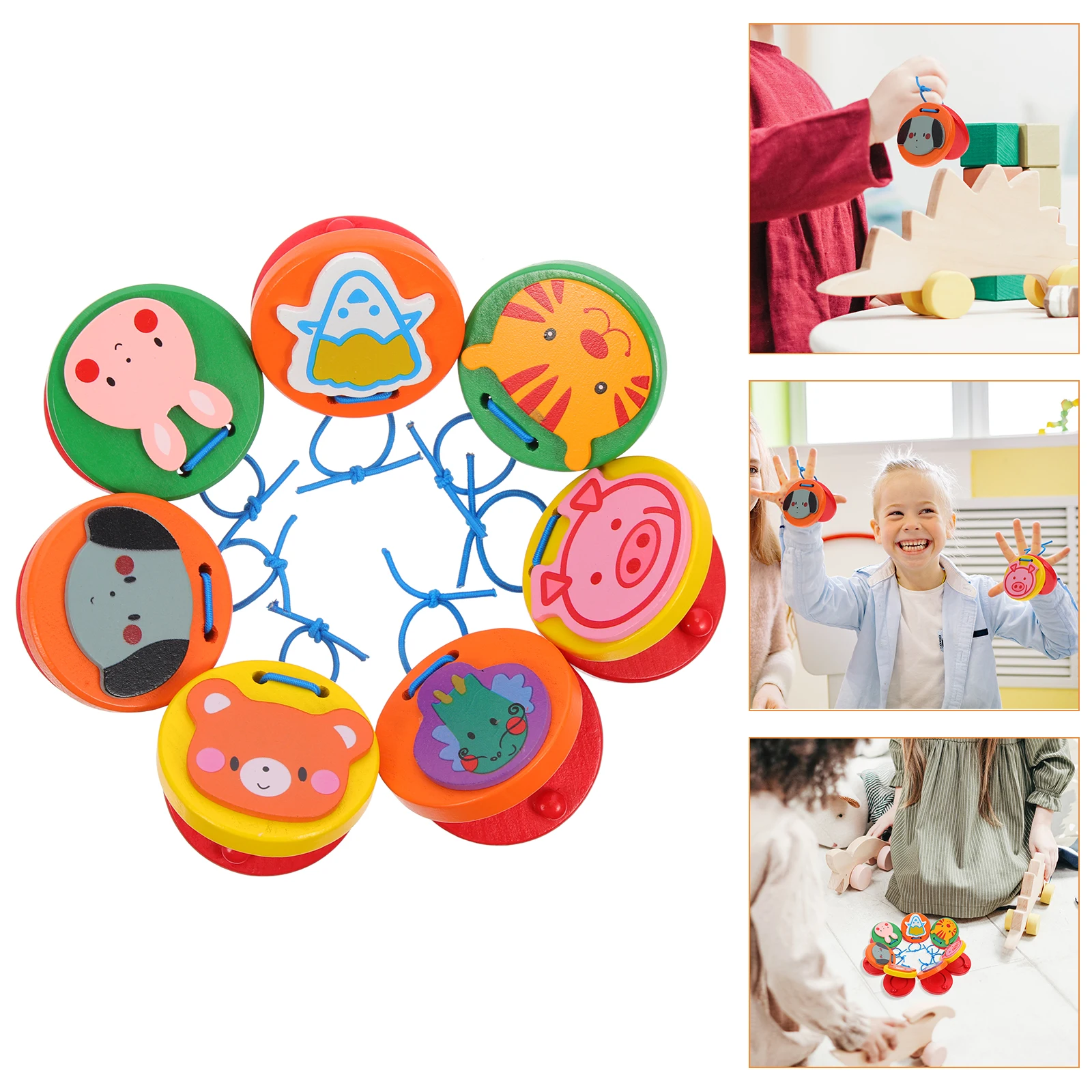 7 pezzi nacchere animali giocattoli per bambini strumenti musicali per bambini strumenti rotondi per bambini in legno per bambini