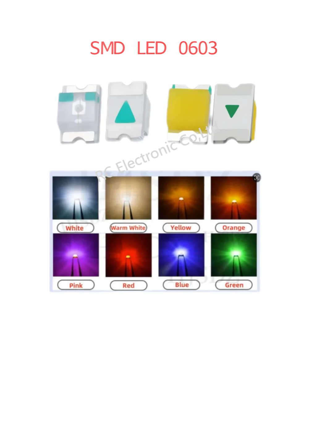 

100PCS 0603 SMD Led diodes Warm Red yellow blue green warm white Pink orange RGB 2 PLCC-4 Lamp Light Beads Emitting