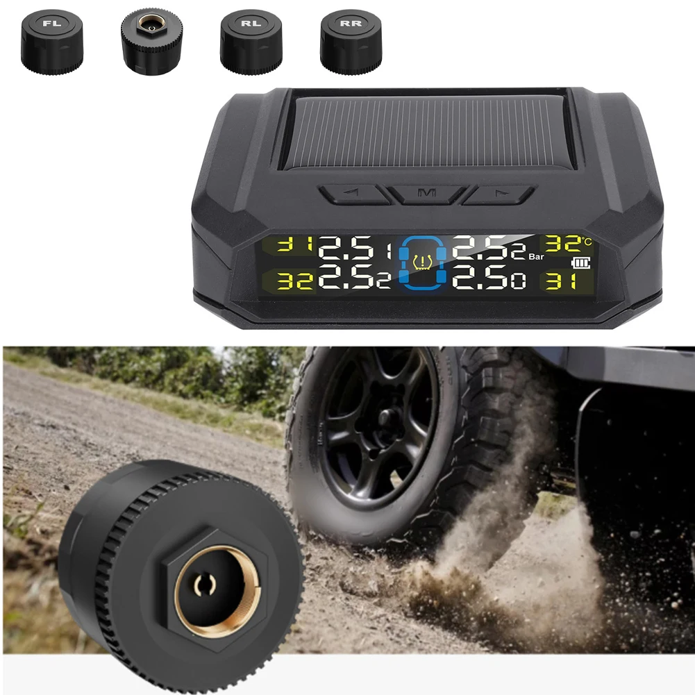 Для большинства автомобилей Solar TPMS 0–80 фунтов на квадратный дюйм 0–6 бар, совместимый с большинством автомобилей, мониторинг в реальном времени, на солнечной энергии