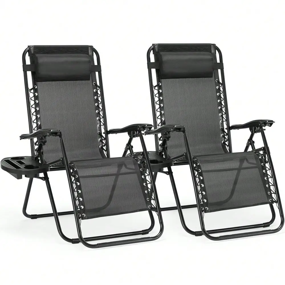 Set Of 2 Zero Cravity Lounge Chairs,Ergonomic Adjustable Lying Angle Sturdy Steel Mesh Support,Outdoor Patio Folding Recliners