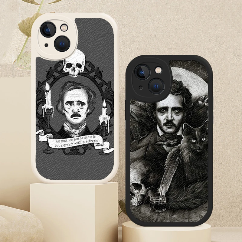 Edgar Allan Poe Lambskin Case For iPhone 14 13 11 12 Pro Max Mini 8 7 Plus SE 2020 X XR XS MAX Soft Bags