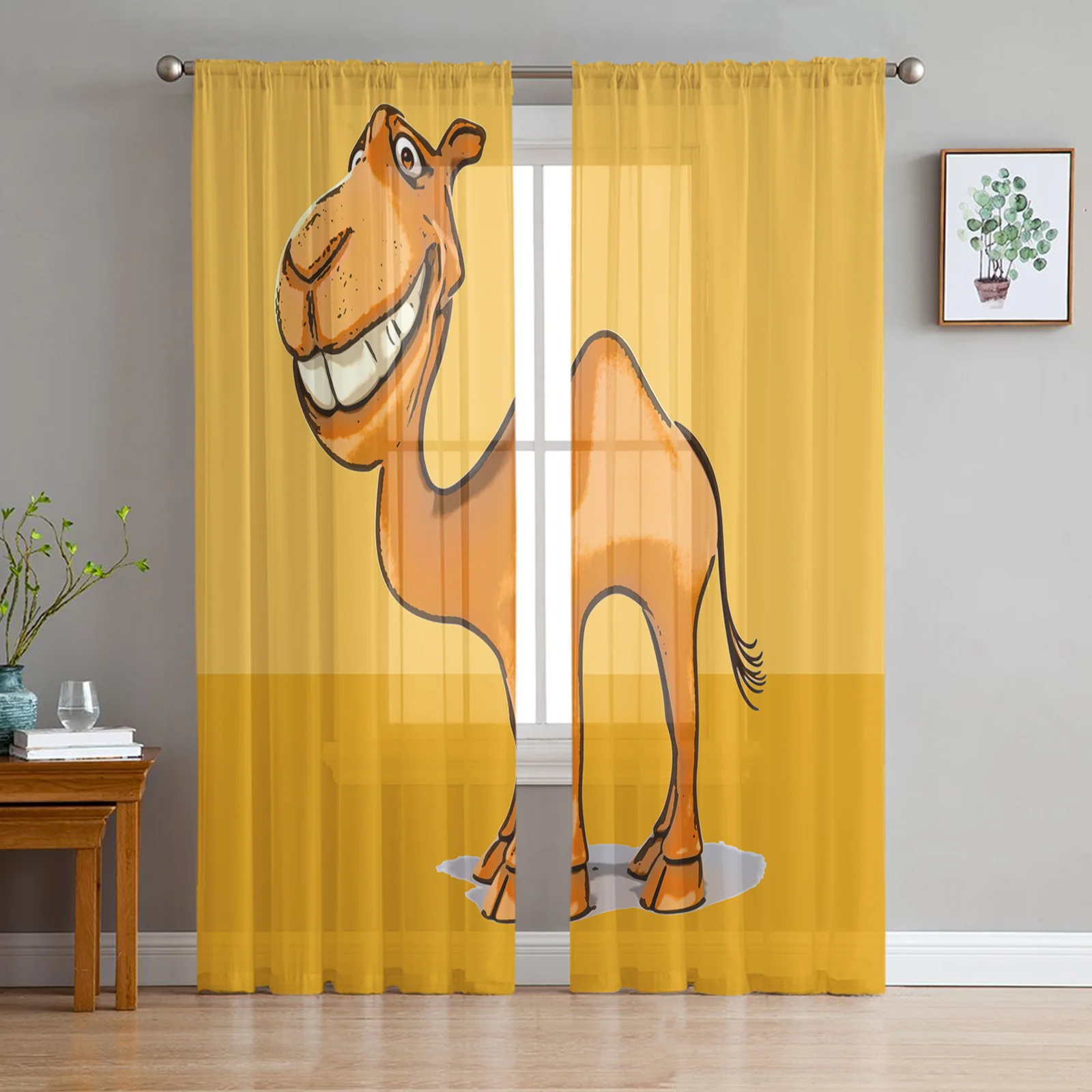 

Camel Yellow Cartoon Sheer Curtains for Living Room The Bedroom Voile Organza Decorative Curtain Drapes Tulle Curtains