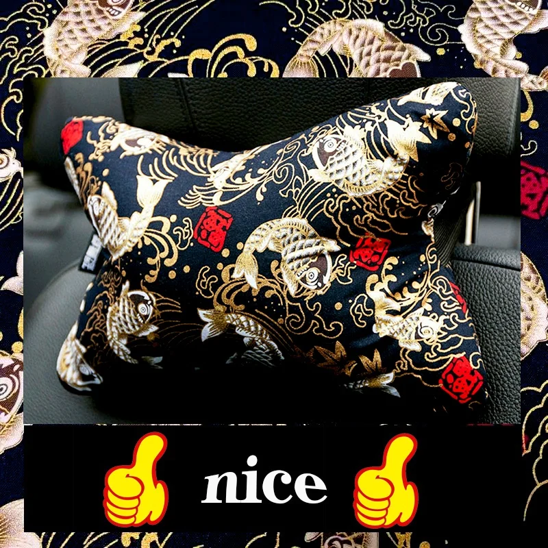 Car head pillow neck pillow JDM and wind day floating world painted four seasons universal car interior pillow car bone pillow