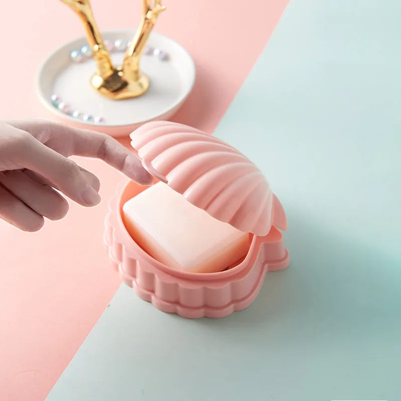 Retro Shell Soap Box Bathroom Soap Holder Soap Storage Rack with Lid Portable Double-Layer Draining Soap Box