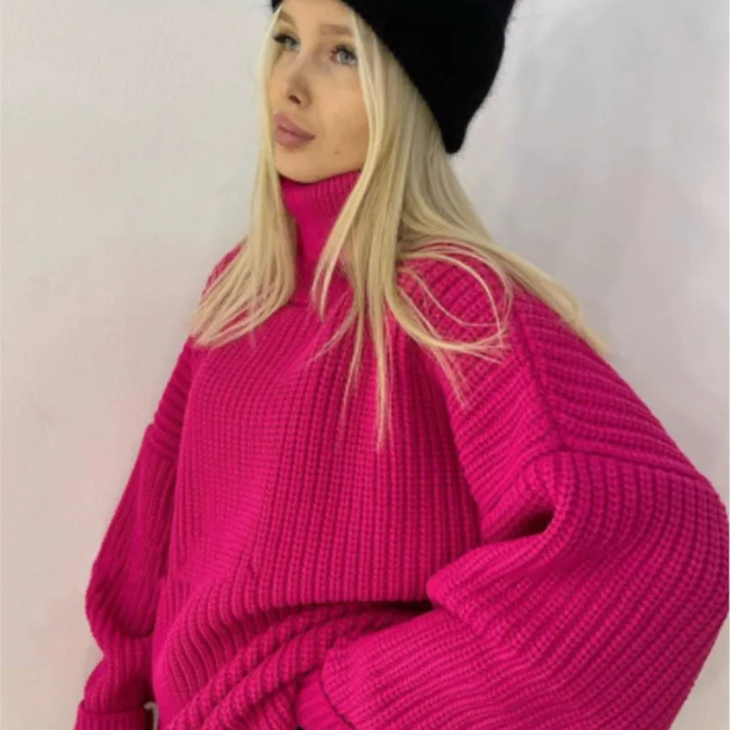 Damski luźny sweter z golfem Mujer Roupa Inverno Feminina Sweter De Mujer Topy z długim rękawem Dla kobiet Sweter damski