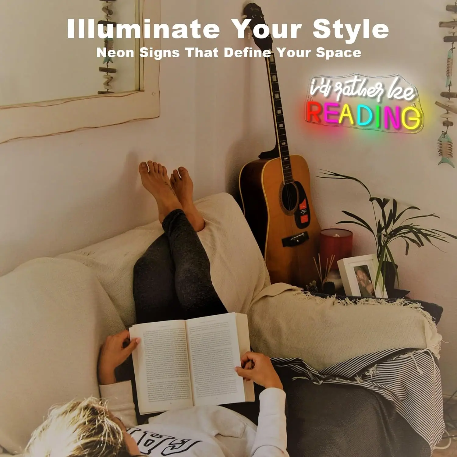 LED Neon Sign for Wall Decor I'd Rather be Reading Neon Light USB Powered Dimmable for Home Party Gift Office Bedroom Reading Ro