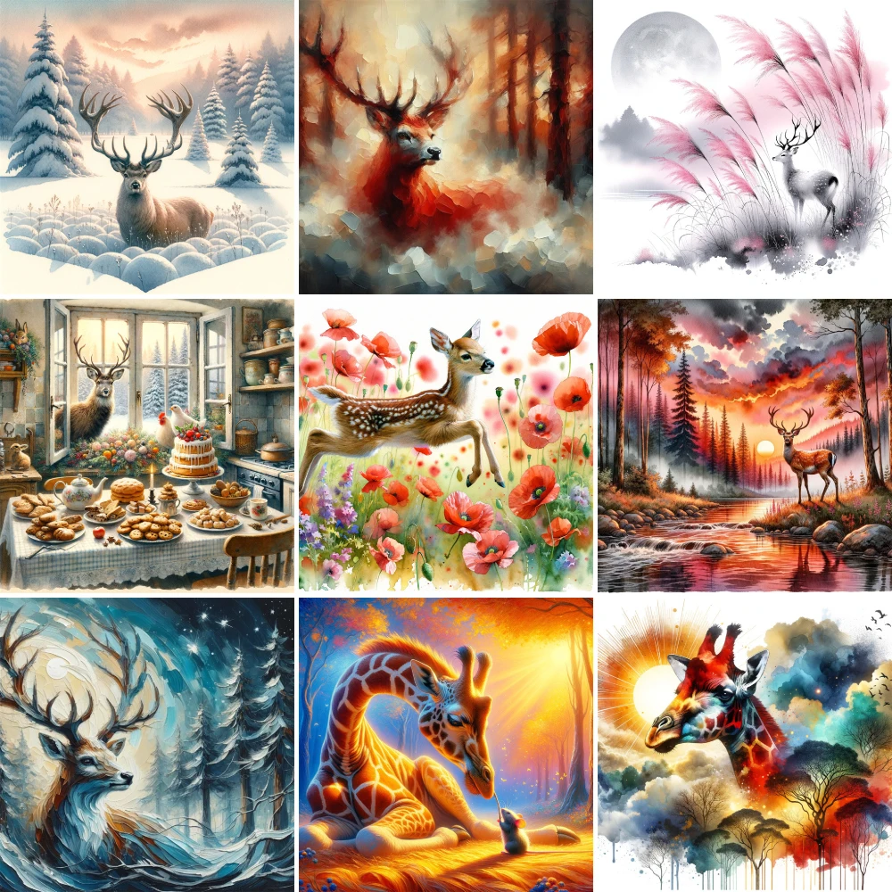 Animal Deer Printed 11CT Cross Stitch DIY Embroidery Kit DMC Threads Handicraft Painting Handmade Sewing Different Jewelry Gift