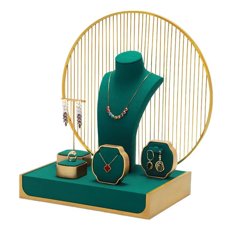 Green Jewelry Display Stand Necklace Pendant Storage Props Earrings Rings Organizer Exhibitor Set Jewelry Display Rack