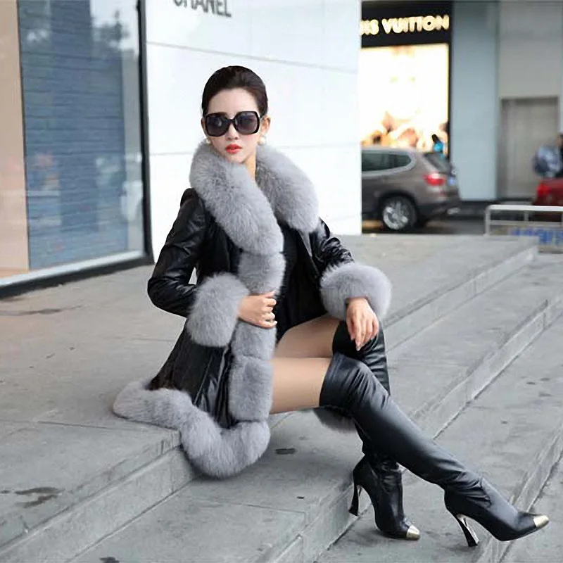 Jaket Mantel Bulu Imitasi Wanita Model Fox Panjang Sedang Tebal Hangat Gaya Y2k Streetwear Elegan untuk Kerja Pakaian Luar Musim Gugur Musim Dingin 2025