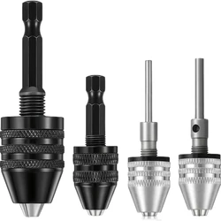 1/4, 1/8, 1/16 Inch Hex and Round Shank Small Drill Chuck Quick Change Adapter, Black and Silver