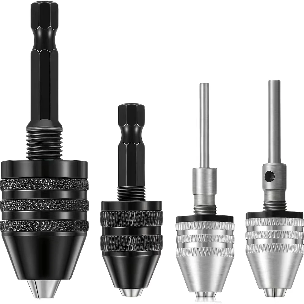 1/4, 1/8, 1/16 Inch Hex and Round Shank Small Drill Chuck Quick Change Adapter, Black and Silver