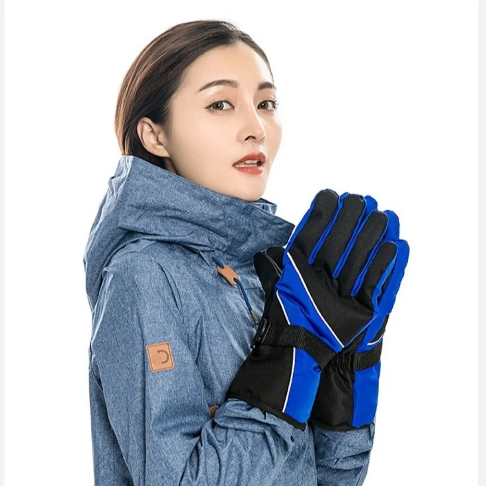 1 Pair Soft Touch Screen Ski Gloves Non-Slip Palm Thickened Cycling Gloves Windproof Anti-Lost Clip Anti-Cold Gloves
