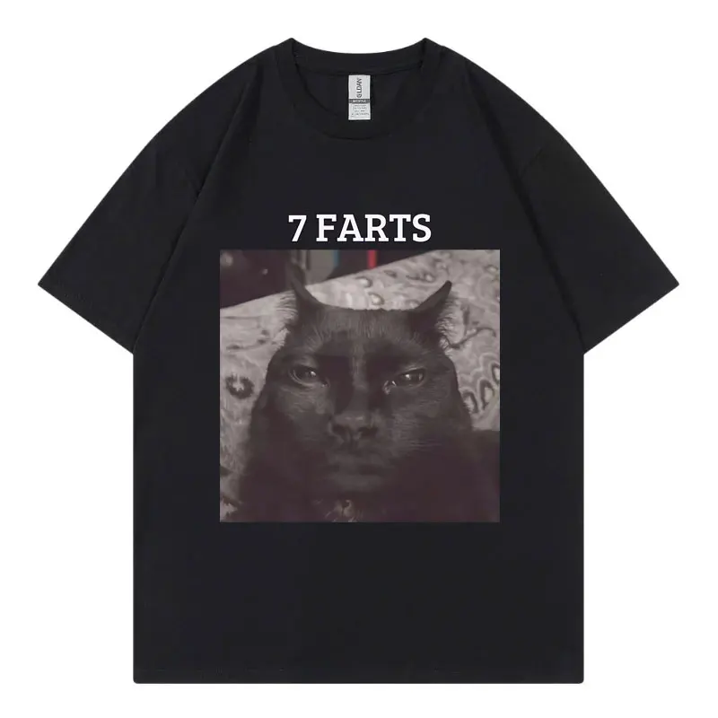 

7 Farts Funny Cat Meme Graphic T Shirt Men's Women's Fashion Vintage Short Sleeve T-shirts High Quality Cotton Oversized T-shirt