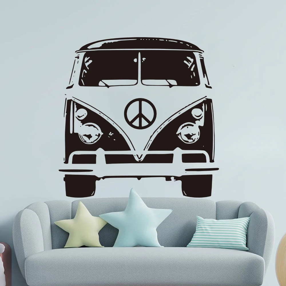 Modern Hippie Van Car Wall Sticker Playroom Children Kids Room Auto Camping Rv Travel Wall Decal Bedroom Vinyl Home Decor