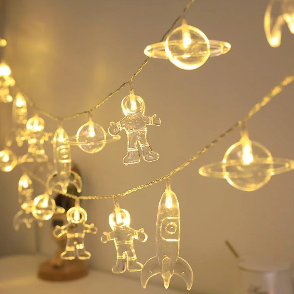 

1 Warm Light 1.5-meter Astronaut And Rocket Ship String Light, Used For Children's Room Decoration, Fairy Tales, Birthday