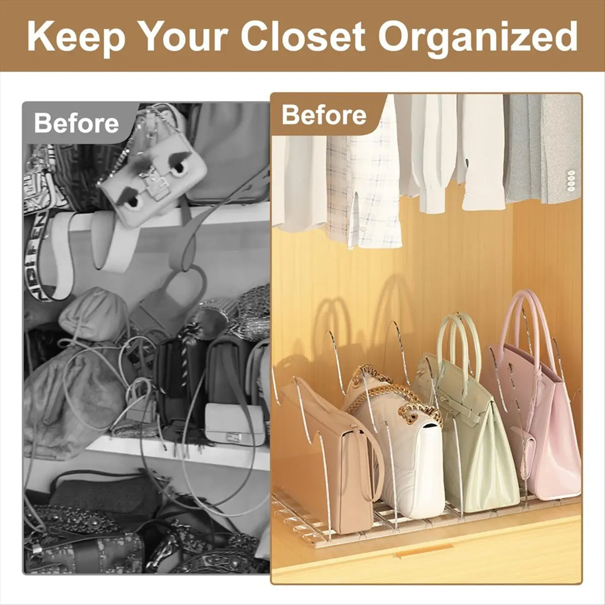 2026 Trend Purse Organizer for Closet, 8pcs Adjustable Clear Handbag Storage Organizer, Shelf Dividers for Bedroom, House,