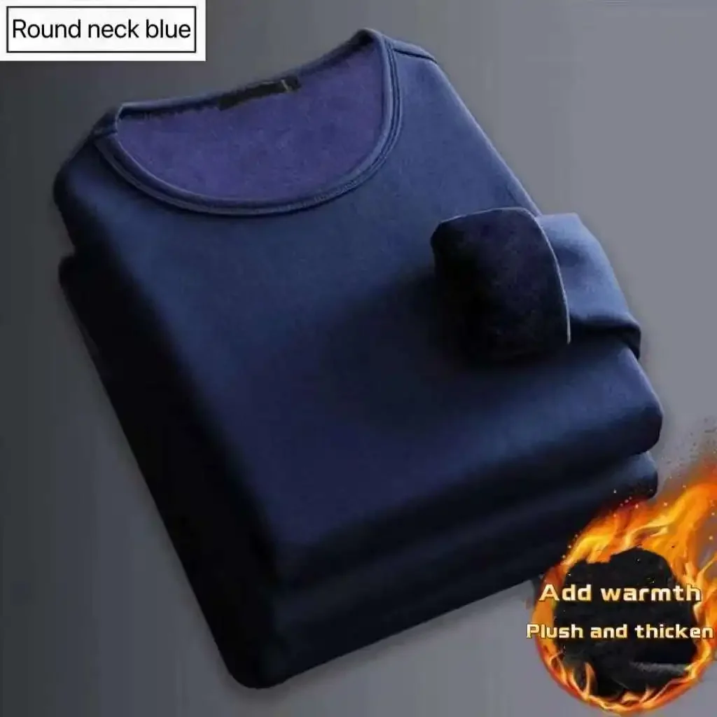 Winter Men's Long-sleeved Thermal Underwer T-Shirt Fleece Bottoming Shirt Round Neck Shirt Fashion Plus Velvet Padded T-shirt view 5