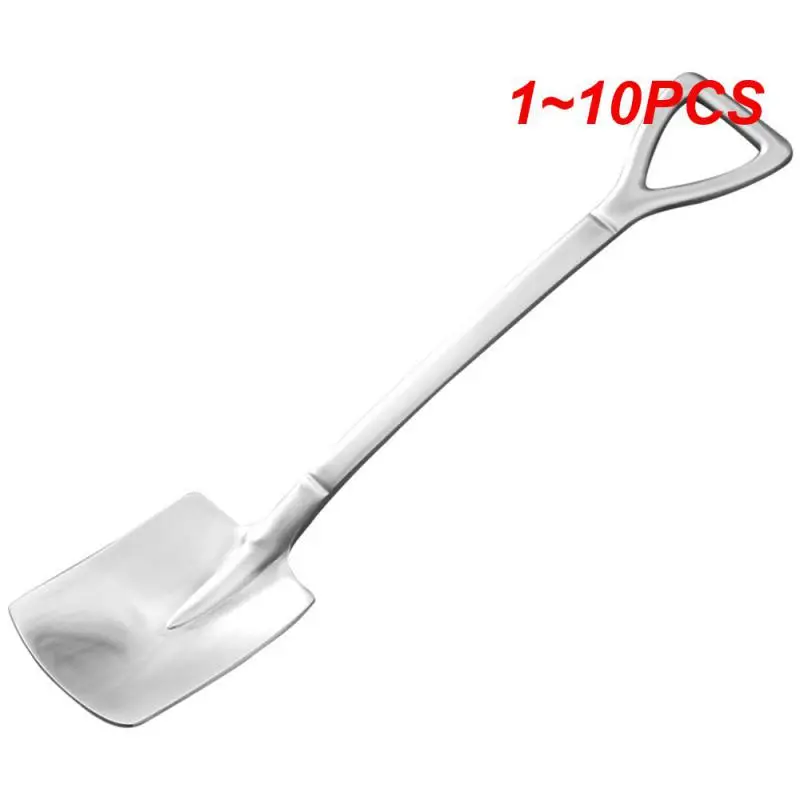 1~10PCS /set Stainless Steel Iron Shovel Spoon Coffee Ice Cream Spoon Engineering Shovel Retro Cute Square Head Spoon Kitchen