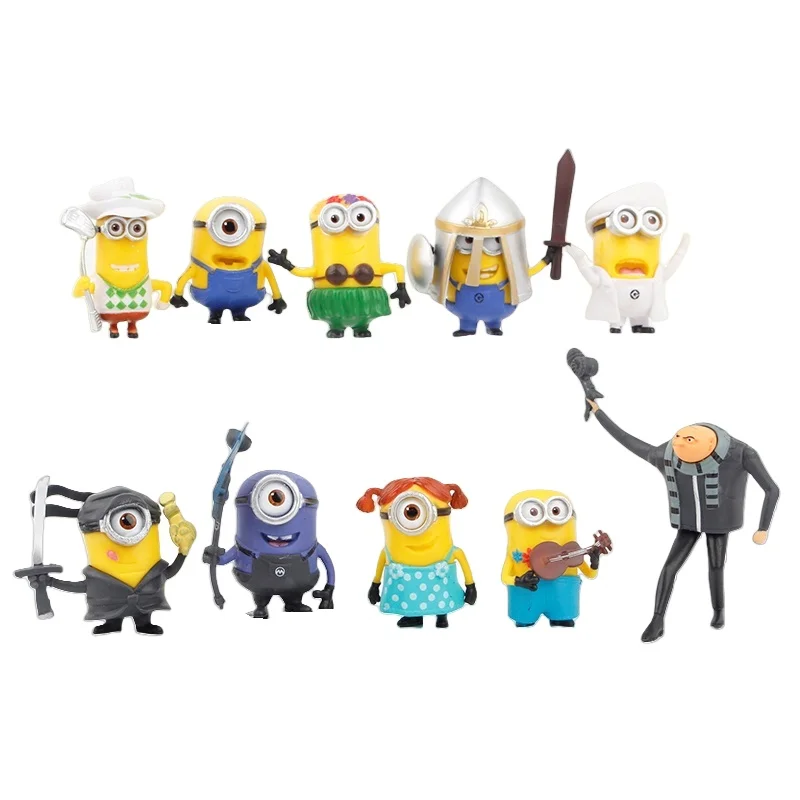 Capsule toys 10Pcs/Set Miniones Kevin Bob Gru 3D Eye Despicable Miniones with weapon Action Figures Toys for kids Xmas Gifts