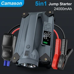 Arrancador de batería de coche Camason 6000A/12V con compresor de aire Inflador de neumáticos para coche, linterna de 15W y Camping, banco de energía PD 65W