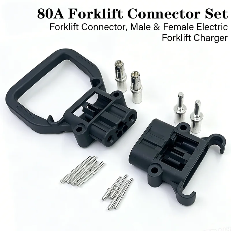 REMA Type Forklift Male & Female Connector Set, 80A Male & Female Electric Forklift Charger, High Current Battery Charger