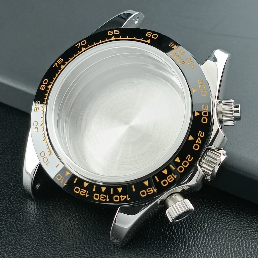 39.3mm VK63 Case Silver/Black Mens Watch Steel Case Fit VK63 Quartz Movement Case Watch Accessories Fit for 20mm Strap Watch Box
