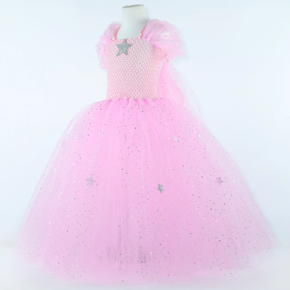 فستان Wicked Glinda The Good Witch للأطفال باللون الوردي اللامع من Glenda توتو للفتيات لحفلات الهالوين وأعياد الميلاد وحفلات الأميرة