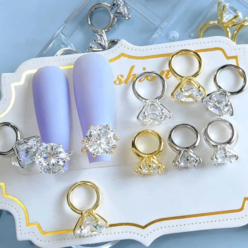 

10 pcs/lot Luxury Super Shiny Zircon Diamond Nail Charms 3D Ring Shape Wedding Bridal Manicure DIY Decoration Accessories