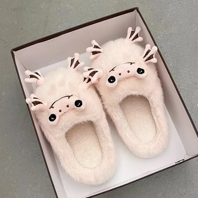 Warm Lovely Frog Cotton Slippers Student Anti Slip Animals Home Platform Plush Slipper Women Funny Outdoor Shoes