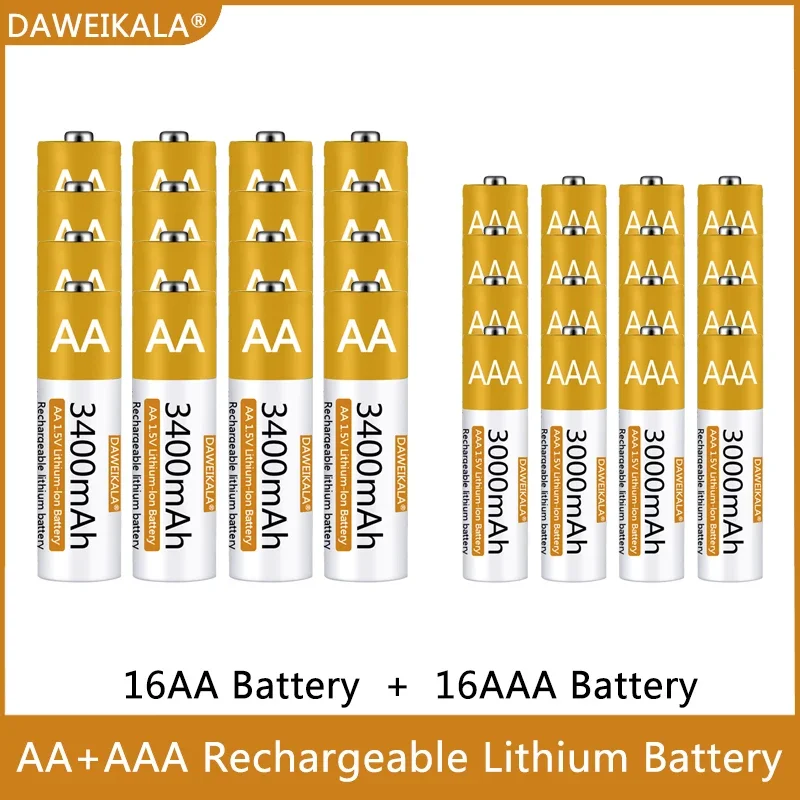 2024 100% Original AA/AAA Battery 1.5V Rechargeable Polymer Lithium-ion Battery 1.5V AA/AAA  Battery with USB charger