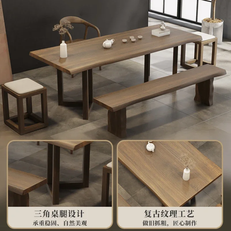 Solid Wood Table-Chair Set Large Board Tea Table Living Room Home Log Tea Table Balcony Tea Table